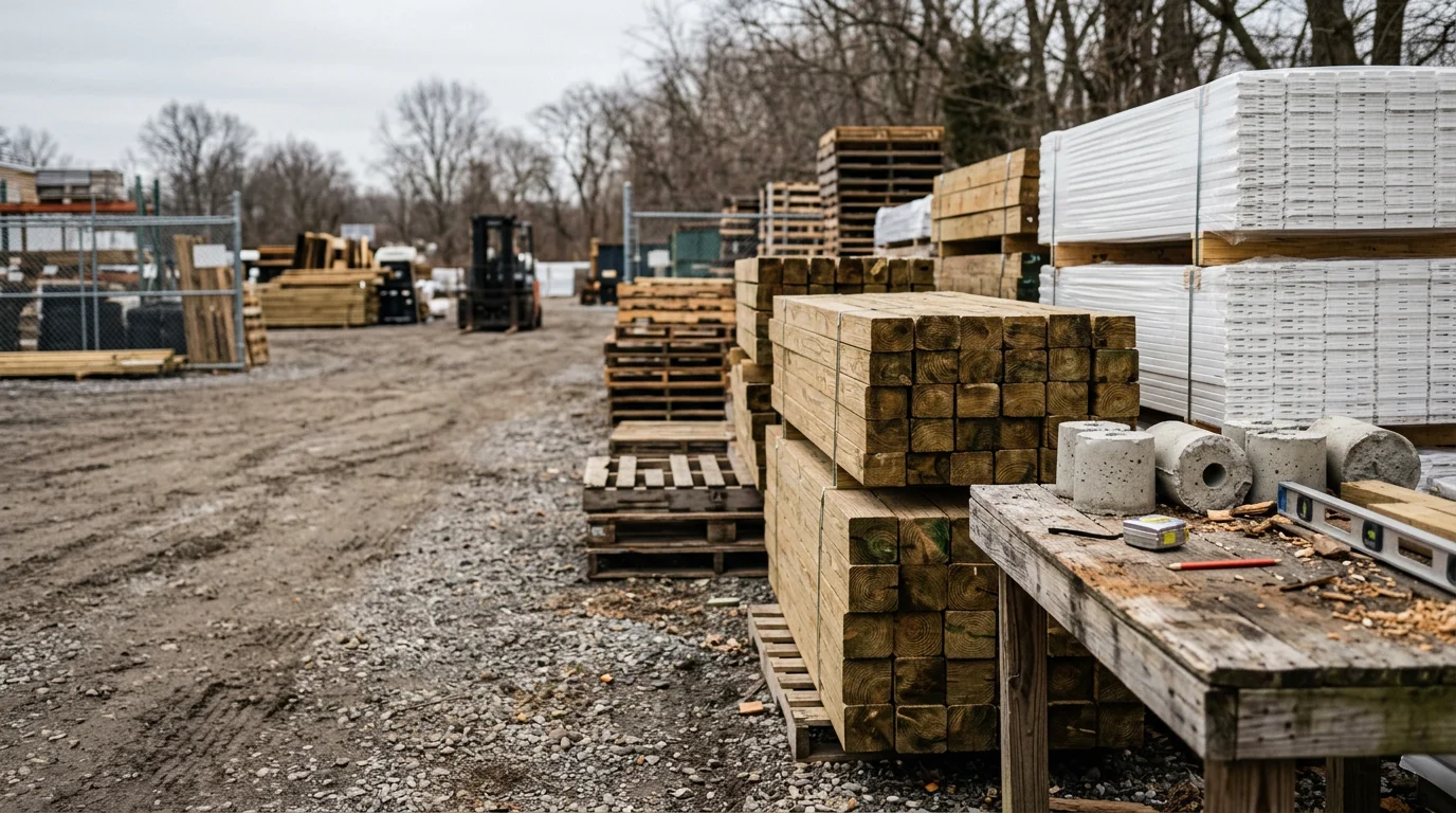 Fence posts and wooden privacy panels installed along the rear yard of a residential property in Wilmington, Delaware. Posts are set straight and evenly spaced with panels aligned flush from end to end.